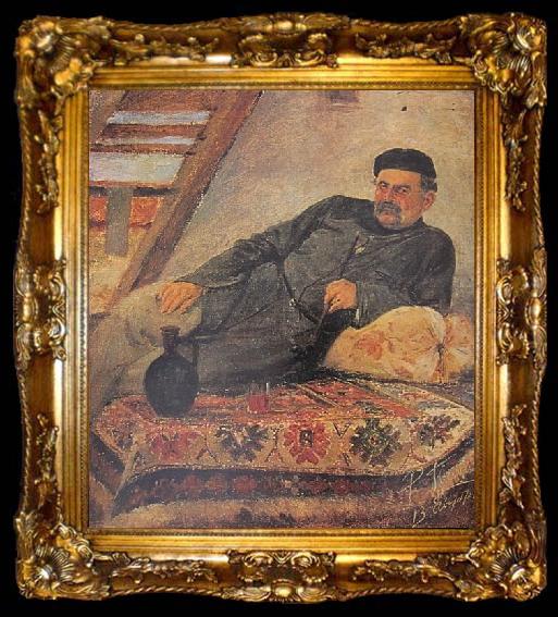 framed  Romanoz Gvelesiani A Kakhetian man with a jar, ta009-2